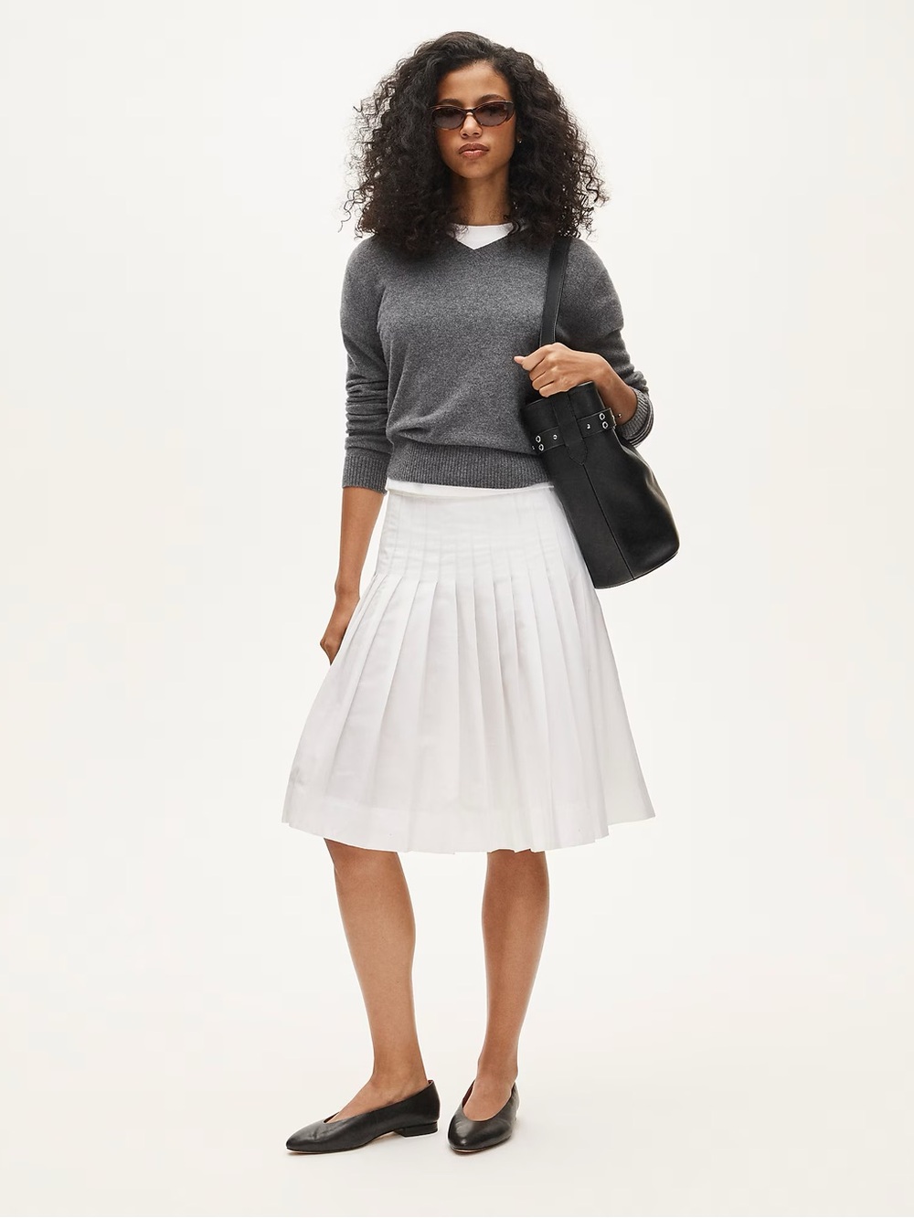 Petite pleated midi skirt in cotton poplin